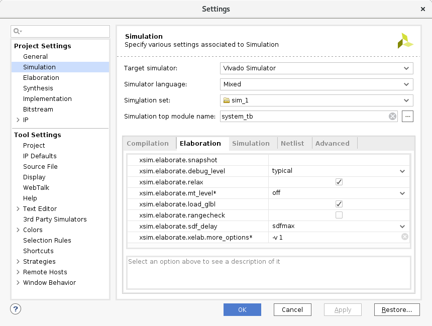 Screenshot to show simulation verbosity (-v 1) and turn off multithreading (-mt off)